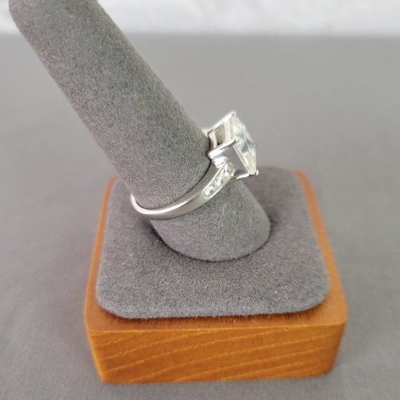 Sparkling Silver 4ct Princess Cut w/ Round Side Stones CZ Engagement Ring, Sz 9 - Picture 7 of 14